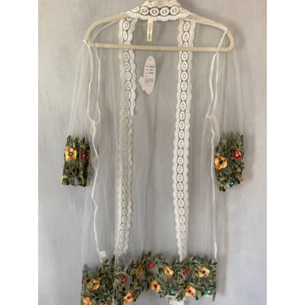 Shoreline Floral Crochet Sheer Cardigan Coverup - Picture 4 of 4